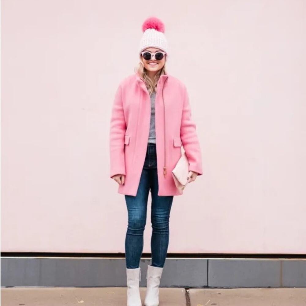 Kyi Kyi White Knit Beanie Pink Faux Fur‎ Pom New